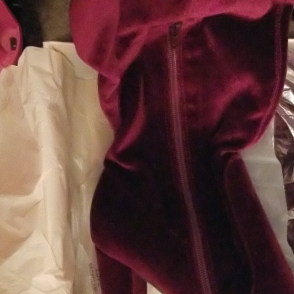 Burgundy Suede-like boots Wide-Width - Picture 4 of 5